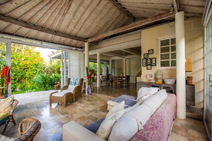 Marble floors and morning light through the living room